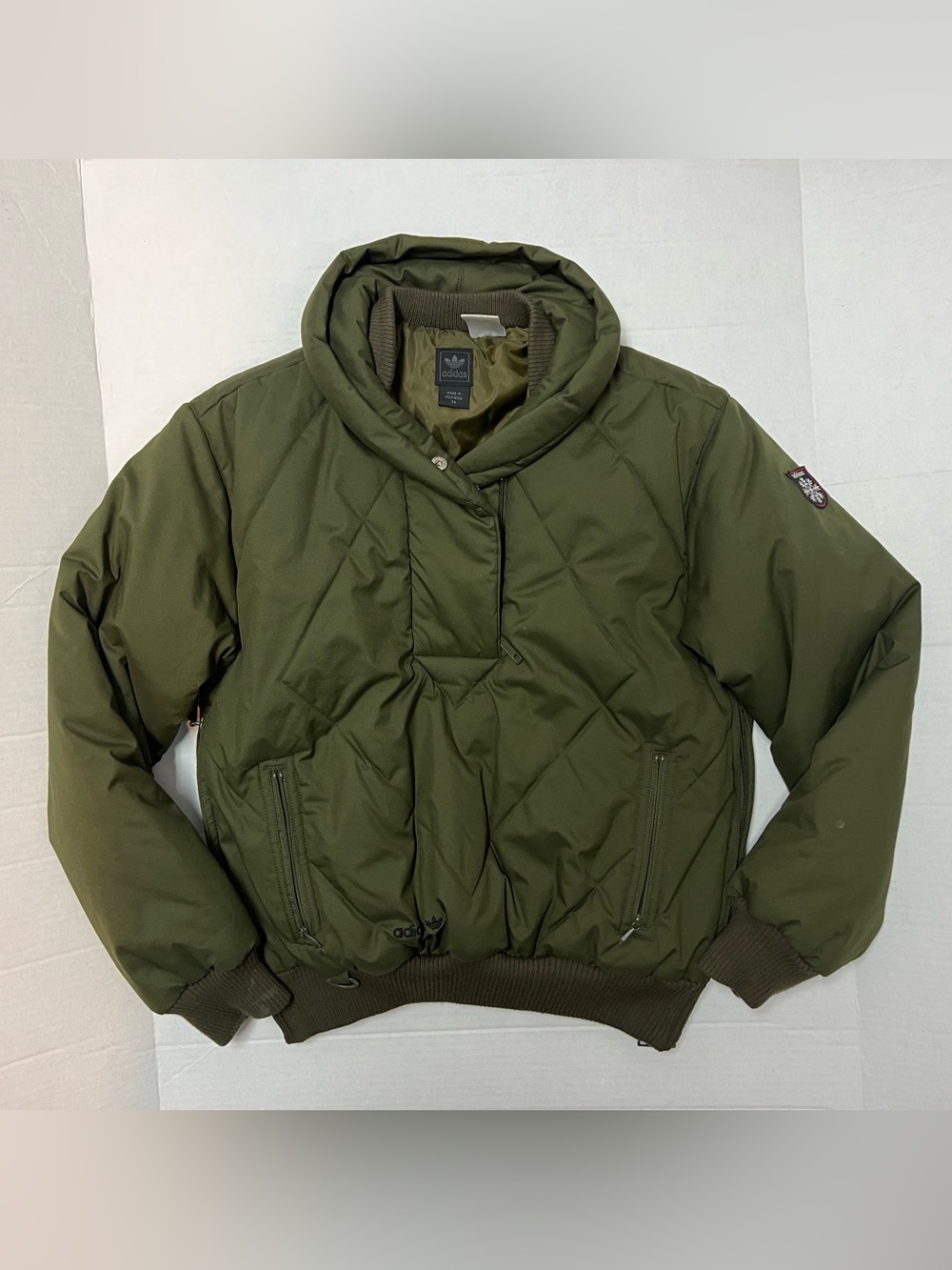 Adidas Women’s 38 Army Green Quarter Zip Puffer Jacket Climaproof Small
